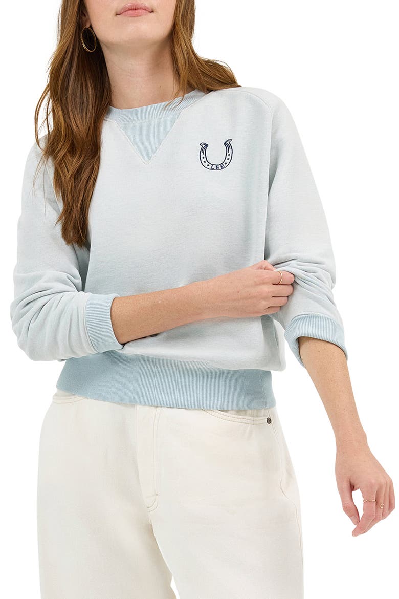 Horsehoe Logo Raglan Sleeve Cotton Blend Sweatshirt, Main, color, DEWY/ EMBROIDERY