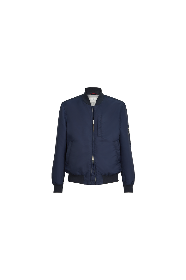 Water-resistant techno satin bomber jacket with Thermore® padding, Alternate, color, Navy Blue