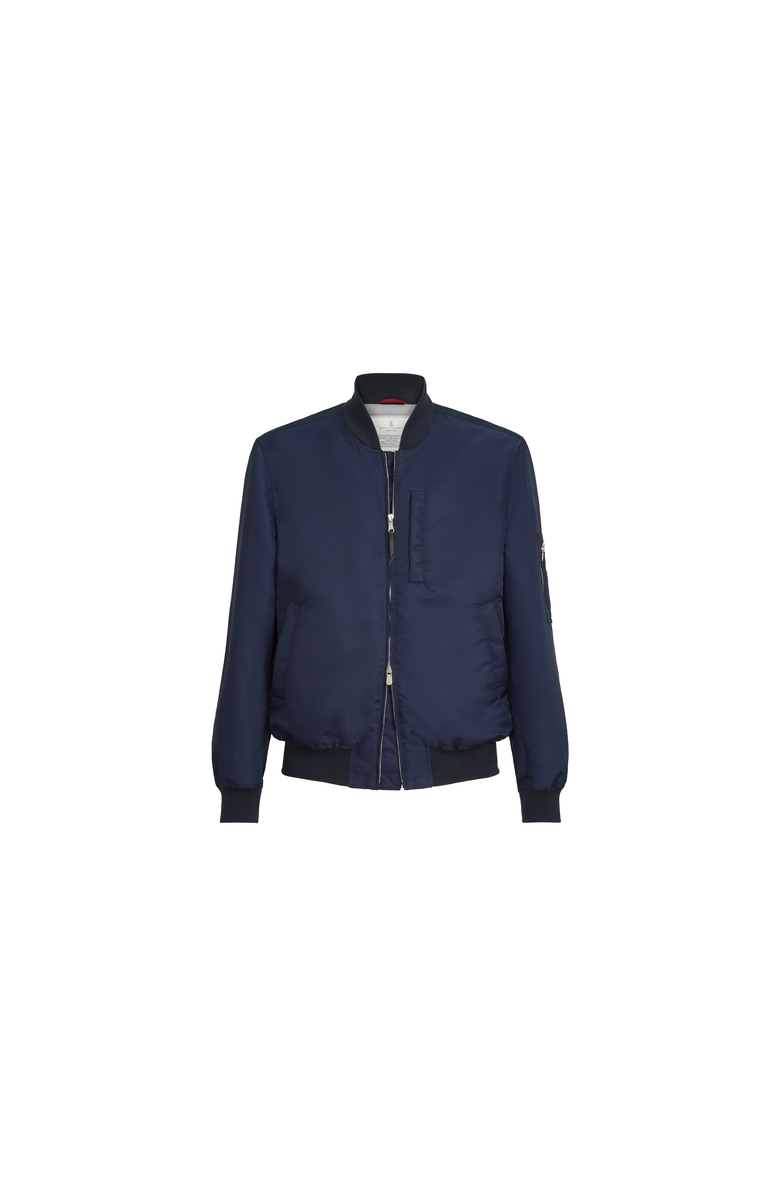 Brunello Cucinelli Water-resistant techno satin bomber jacket with Thermore<sup>®</sup> padding, Alternate, color, Navy Blue