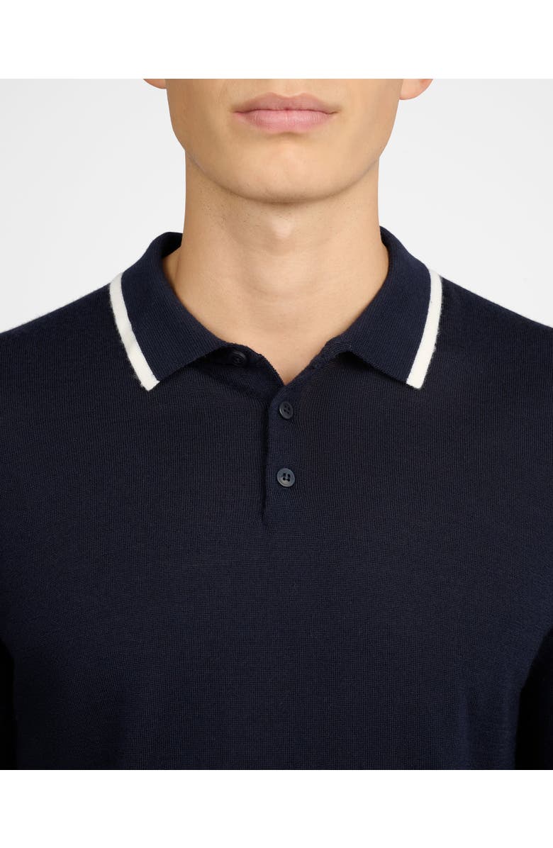 Onia Extra Fine Merino Wool Long Sleeve Polo, Alternate, color, Midnight/White