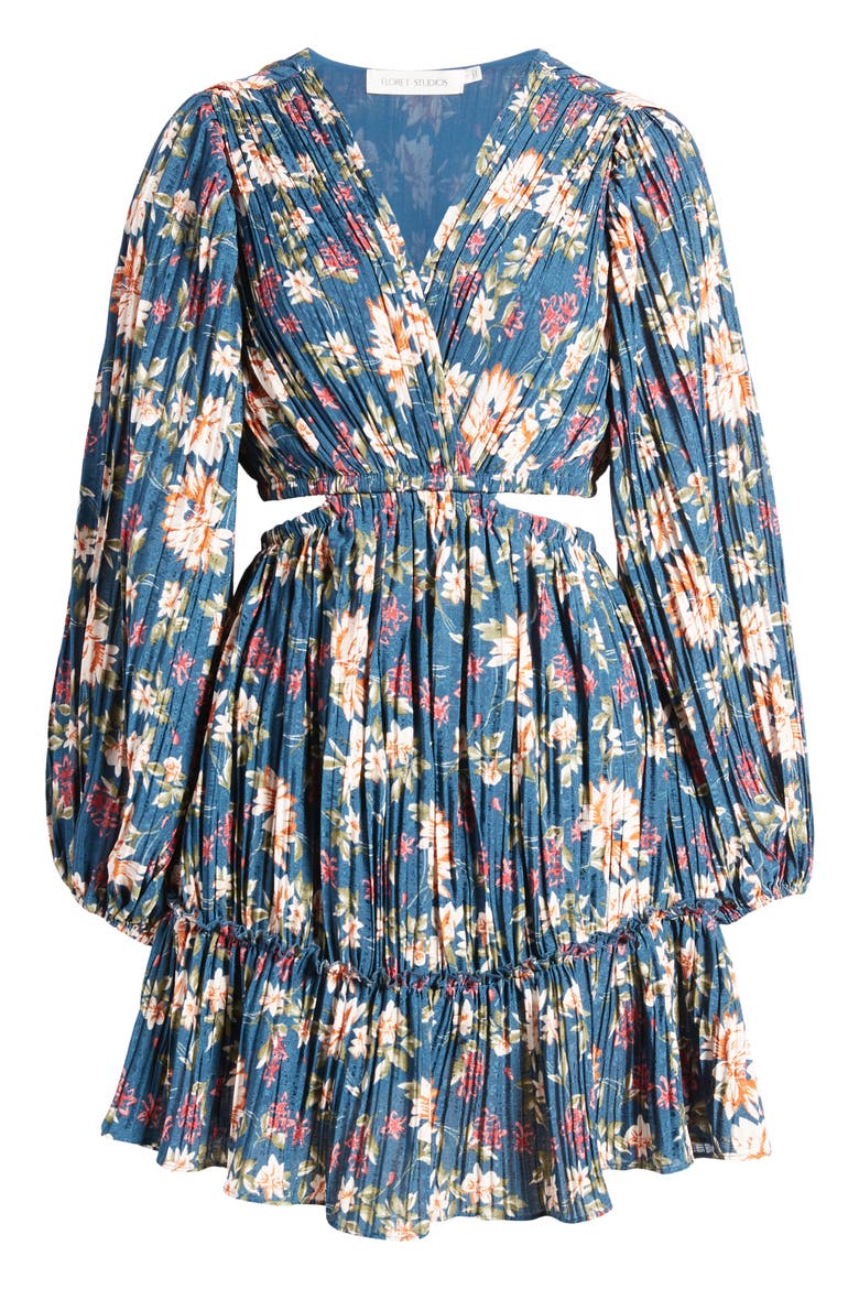 Floral Side Cutout Long Sleeve Dress, Alternate, color, TEAL FLORAL