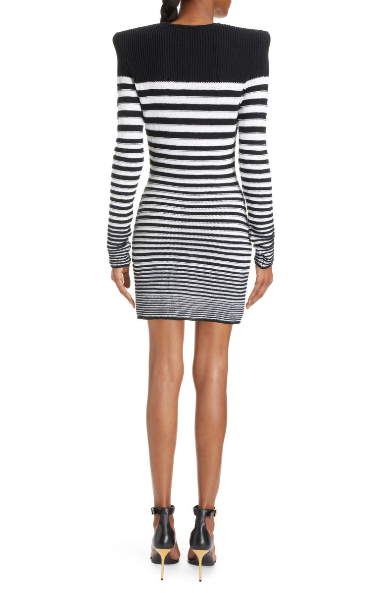 Balmain Breton Stripe Cotton Blend Sweater Dress, Alternate, color, 