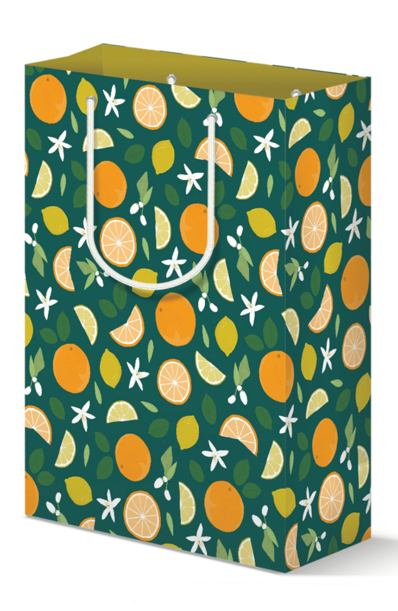 Joy Paper Co. Citrus & Floral Gift Bag Set, Alternate, color, Green / Orange