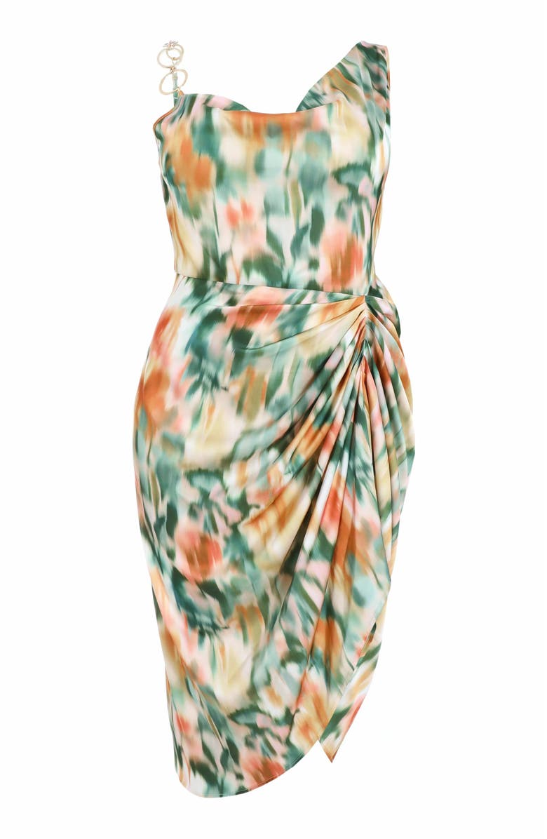 QUIZ Satin Marble Ruched Cowl Midi Dress, Alternate, color, 