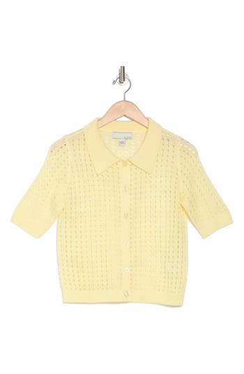 By Design Zena Short Sleeve Button-up Cardigan In Pear Sorbet