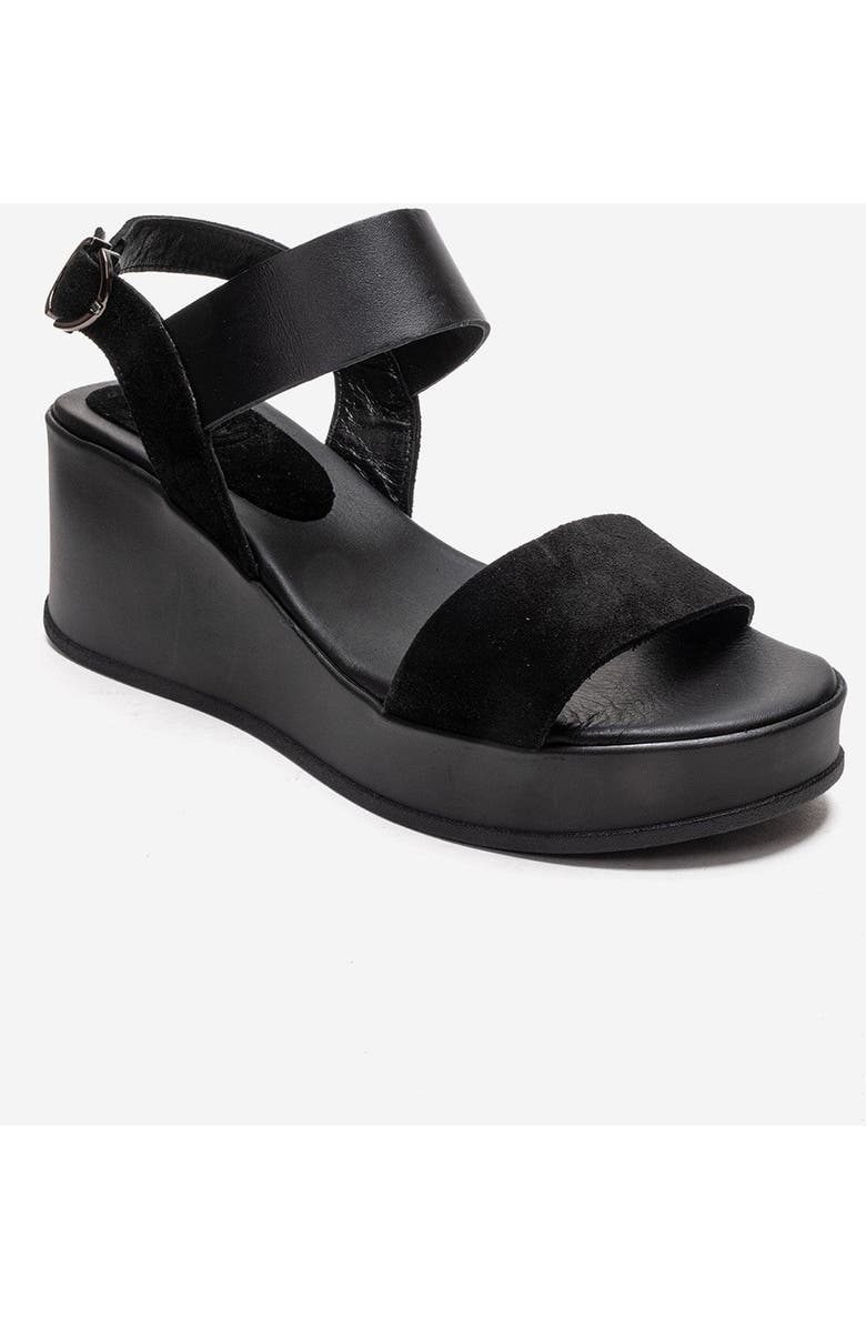 Forever & Always Shoes Lolanthe Leather Wedge Sandal, Alternate, color, Black Suede
