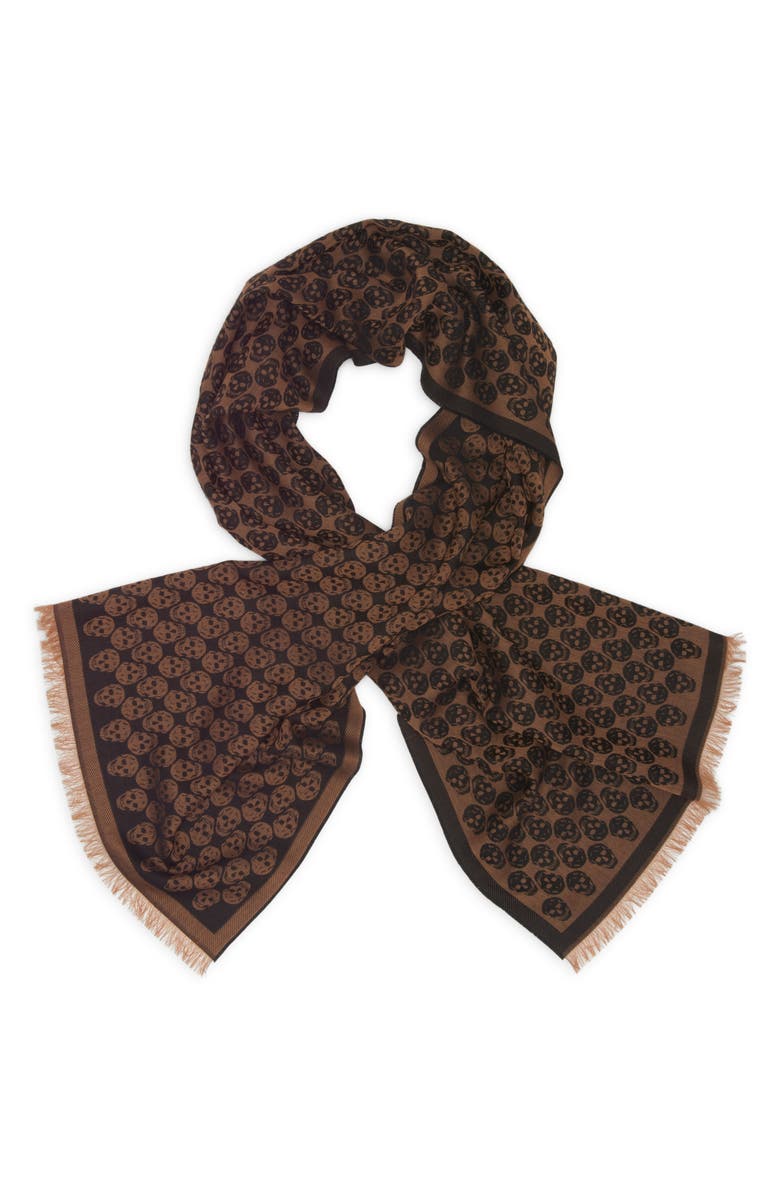 McQueen Skull Monogram Wool Blend Scarf, Alternate, color, Camel/ Black