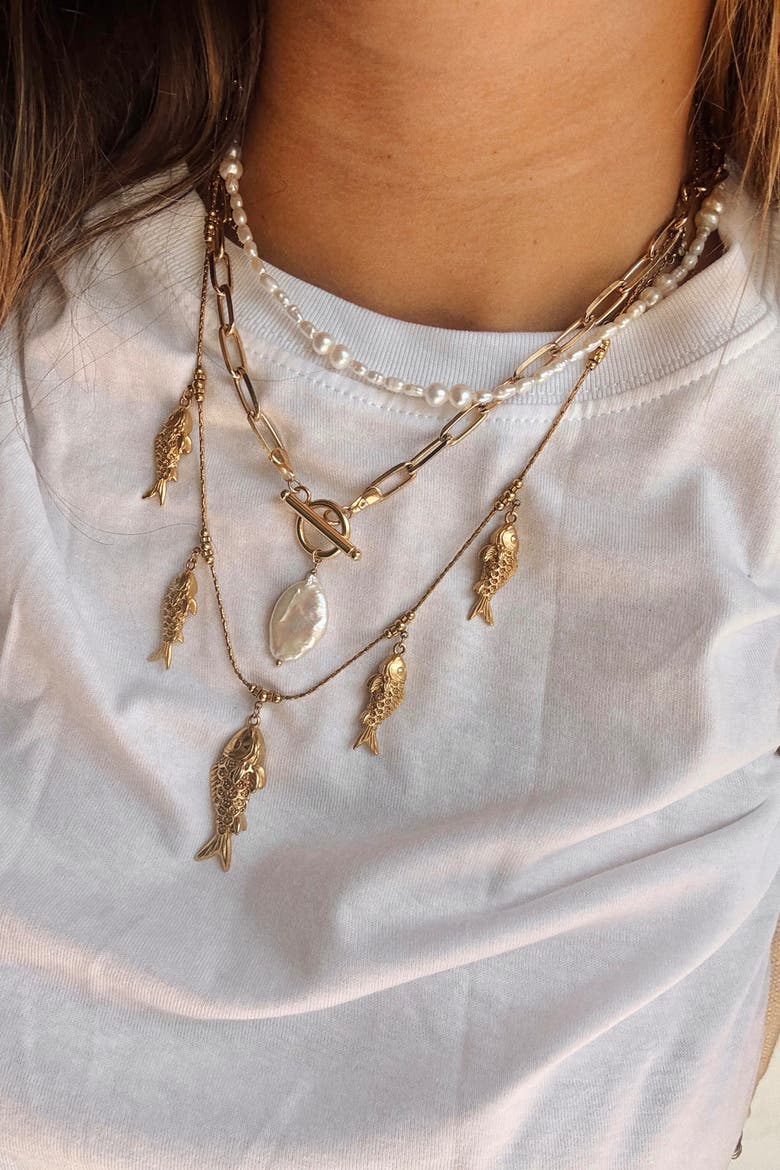 Go Fish Necklace, Alternate, color, Gold