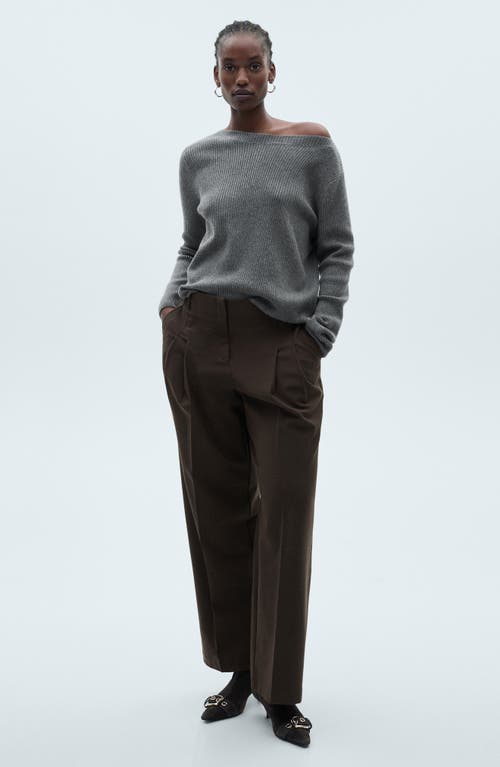 Mango Boat Neck Rib Sweater In Charcoal