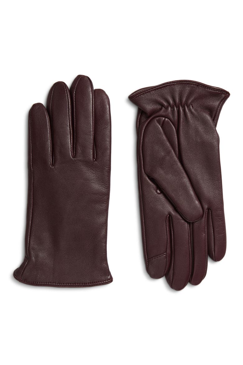 Leather Touchscreen Gloves, Main, color, PINOT
