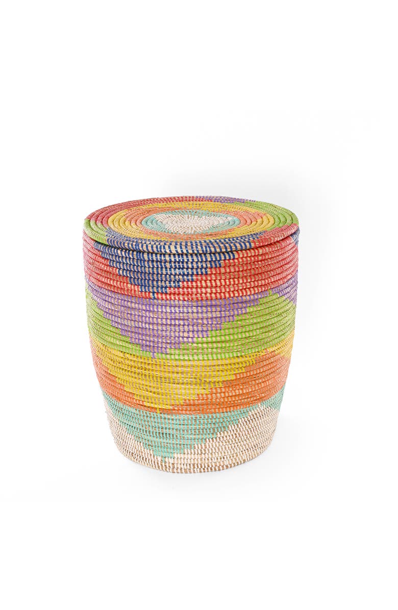 African Modern Set of Two Rainbow Mountains Flat Lidded Hampers, Alternate, color, Rainbow