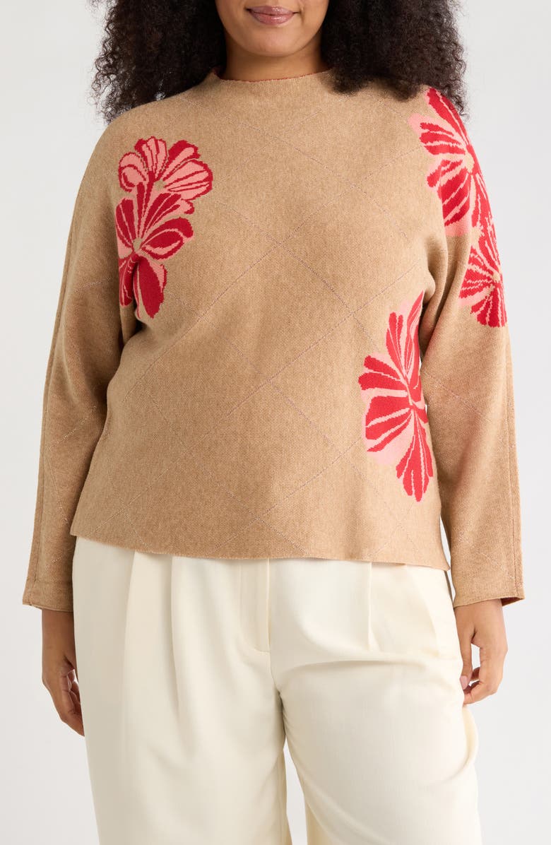Joseph A Floral Diamond Jacquard Sweater, Main, color, Diamond Floral Camel
