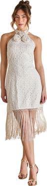 Coast Broderie Embellished Fringe Halter Dress
