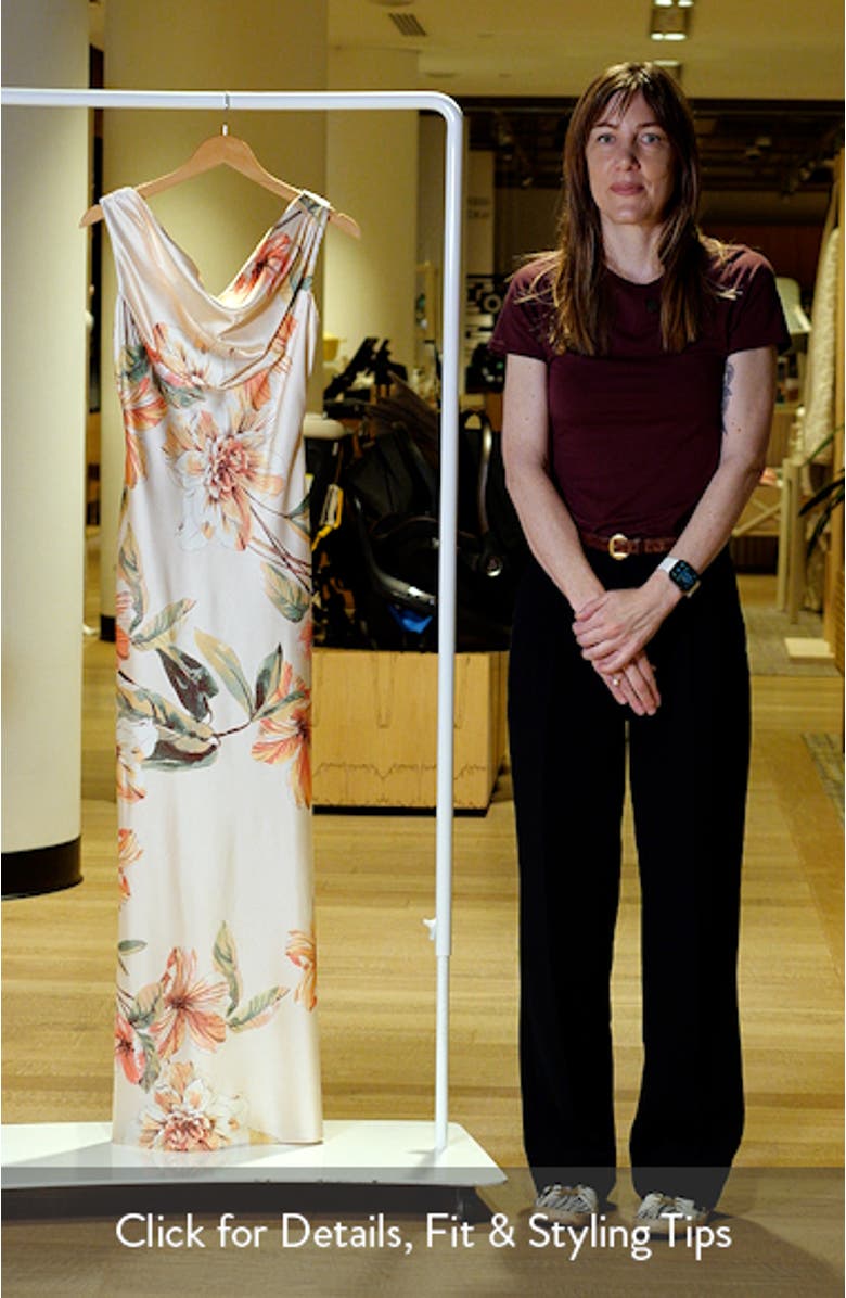 Floral Cowl Neck Satin Gown, sales video thumbnail