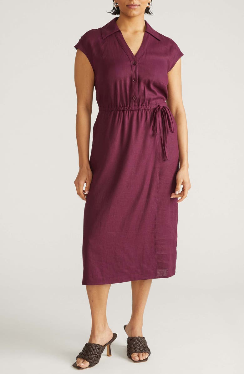 Universal Standard Laurel Linen Blend Shirtdress, Main, color, Burgundy