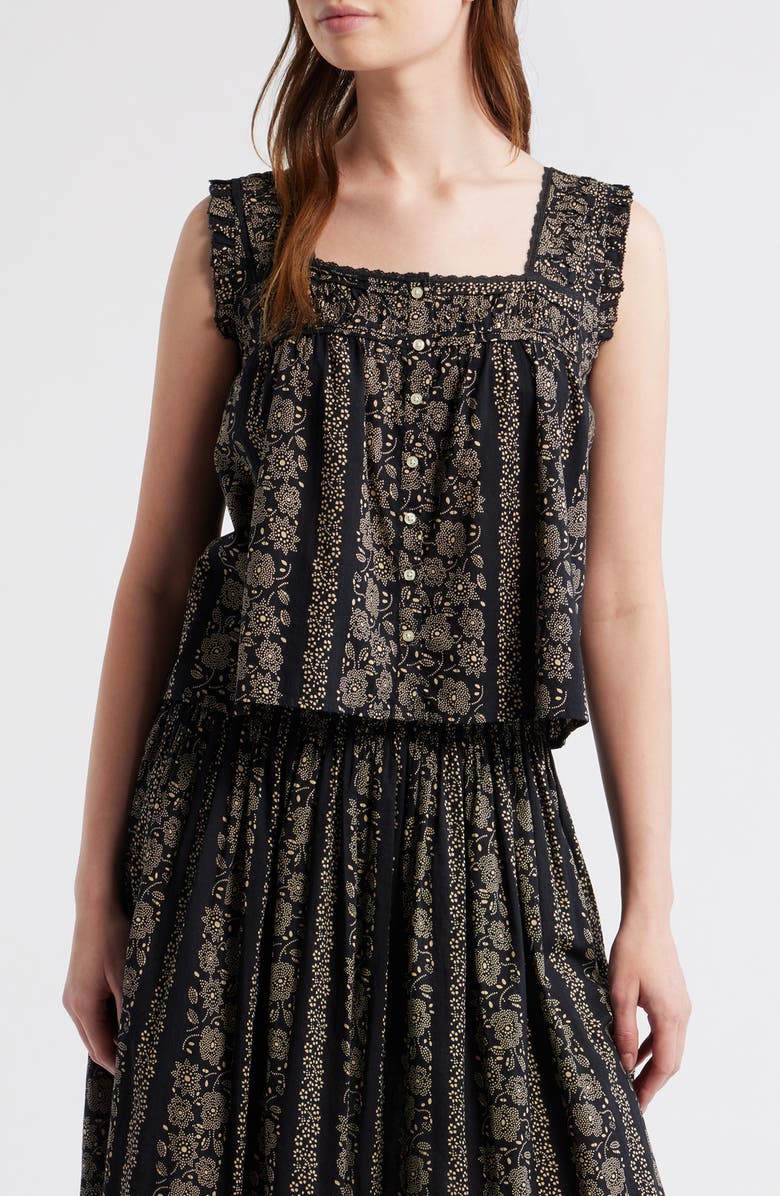 THE GREAT. The Victorian Lace Trim Tank, Main, color, Black And Cream Token Floral
