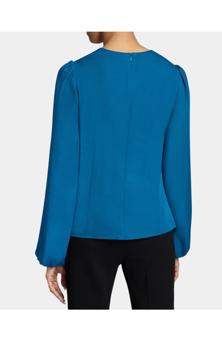 Santorelli RUBY Long Sleeve Blouse with Cinched Waist in Silk Georgette, Alternate, color, Aquamarine