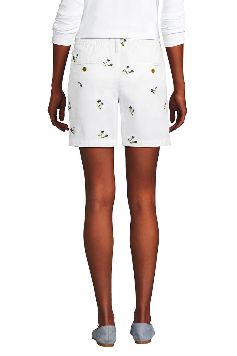 Plus Size Elastic Back Classic 7" Chino Shorts, Alternate, color, White/Blue Floral Embroidery