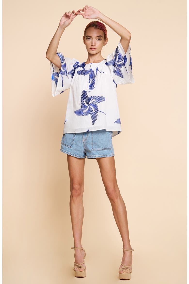 Alexia Embroidery Top, Alternate, color, OFF WHITE/BLUE