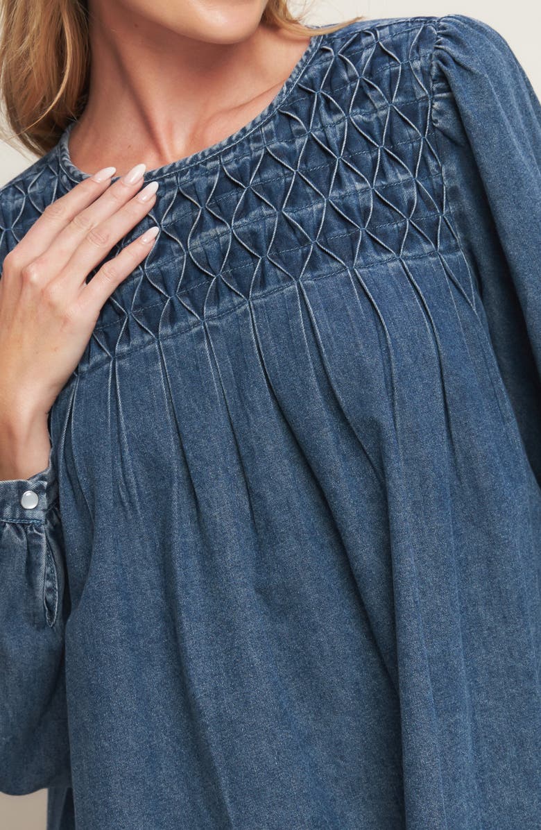 FLYING TOMATO Long Sleeve Denim Minidress, Alternate, color, Medium Indigo