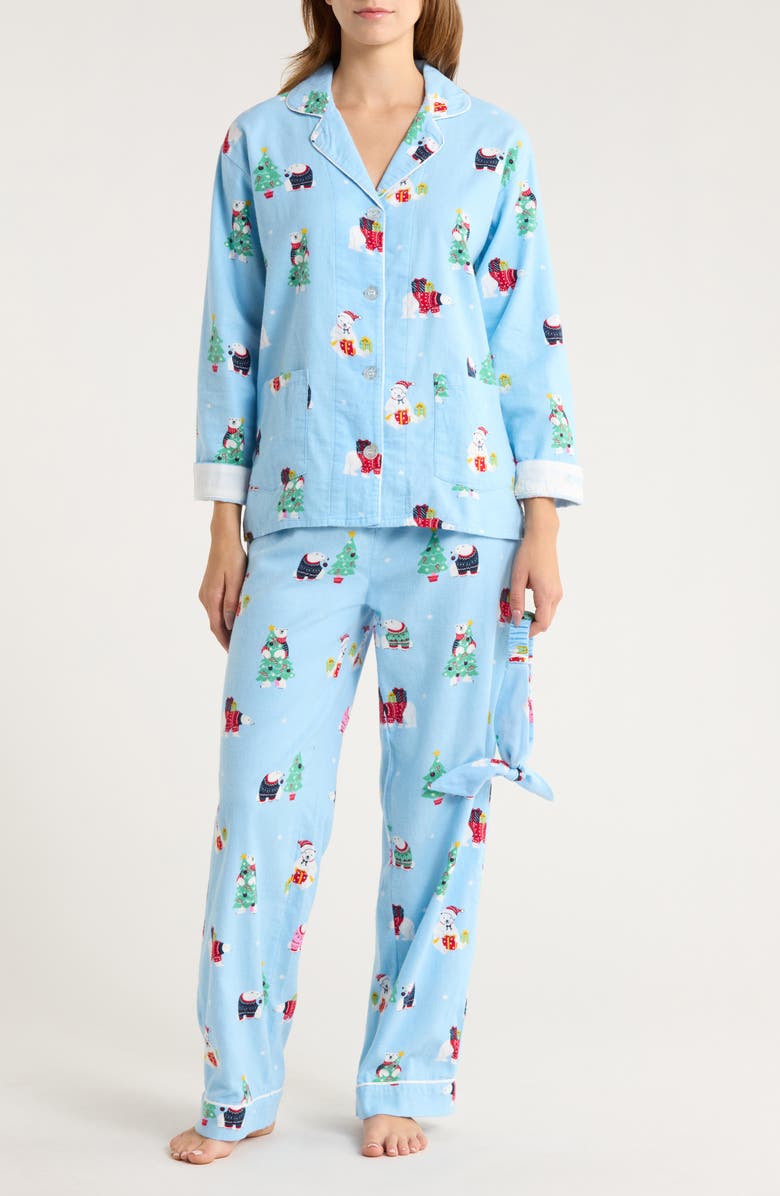 PJ Salvage Print Flannel Pajamas, Main, color, Ice Blue