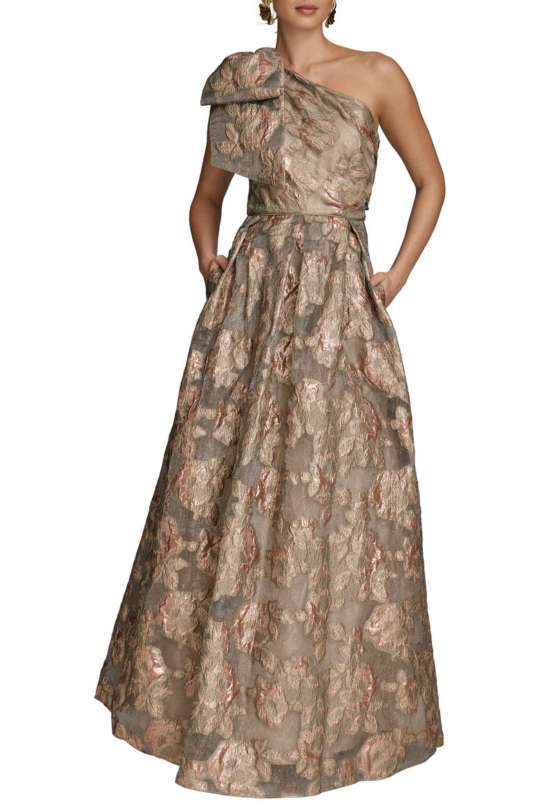 One-Shoulder Metallic Jacquard Gown, Main, color, SNOW PETAL MULTI