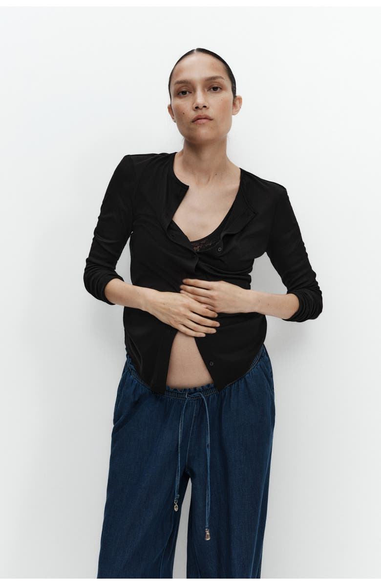 H&M Mama Wide Paper Bag Trousers, Alternate, color, Dark Denim Blue