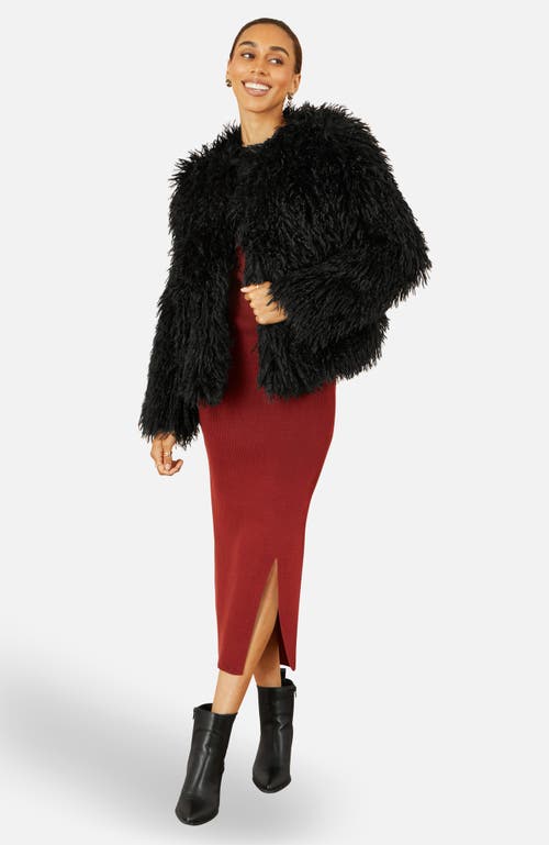 Yumi Luxe Fluffy Faux Fur Coat In Black