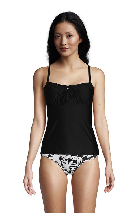 D-Cup Chlorine Resistant Tie Front Underwire Tankini Top Swimsuit Adjustable Straps