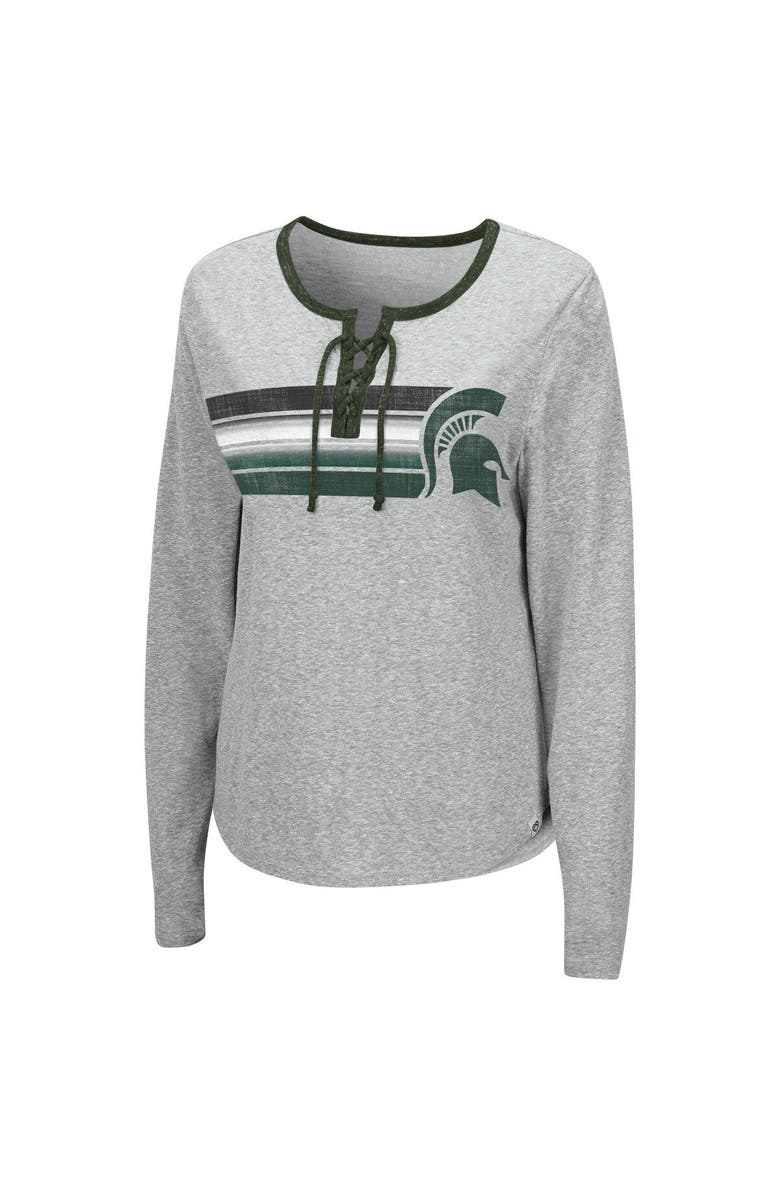 COLOSSEUM Women's Colosseum Heathered Gray Michigan State Spartans Sundial Tri-Blend Long Sleeve Lace-Up T-Shirt, Alternate, color, Heather Gray