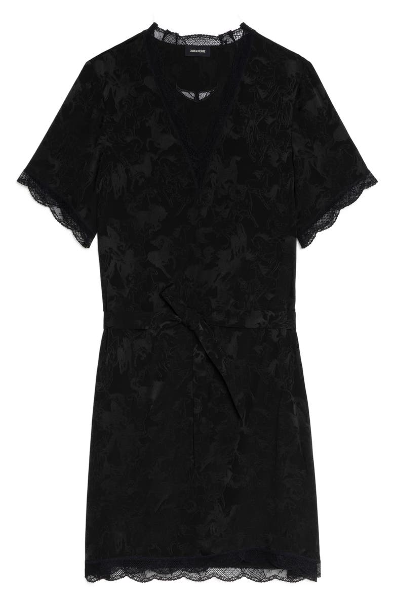 Zadig & Voltaire Rerzo Floral Jacquard Tie Waist Silk Minidress, Alternate, color, Black