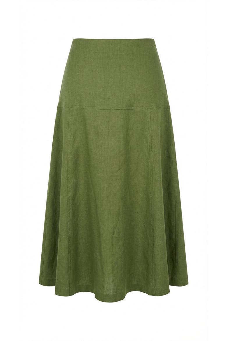 Burnice Buckle Detail Linen Midi Skirt, Alternate, color, Khaki