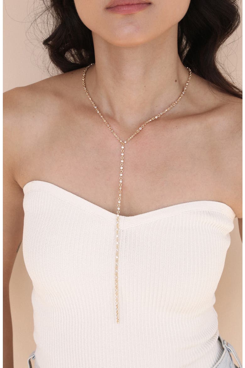 Dainty Cubic Zirconia Disc Chain Y-Necklace, Alternate, color, GOLD