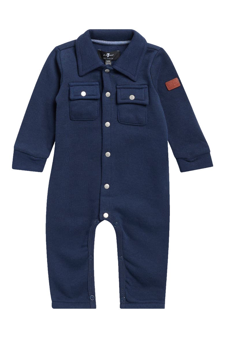 Long Sleeve Cotton Romper, Main, color, NAVY