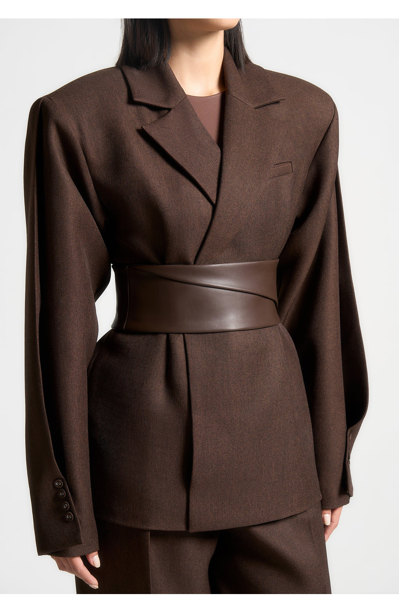 Manière De Voir Marie Twist Sleeve Tailored Blazer with Belt, Alternate, color, Brown