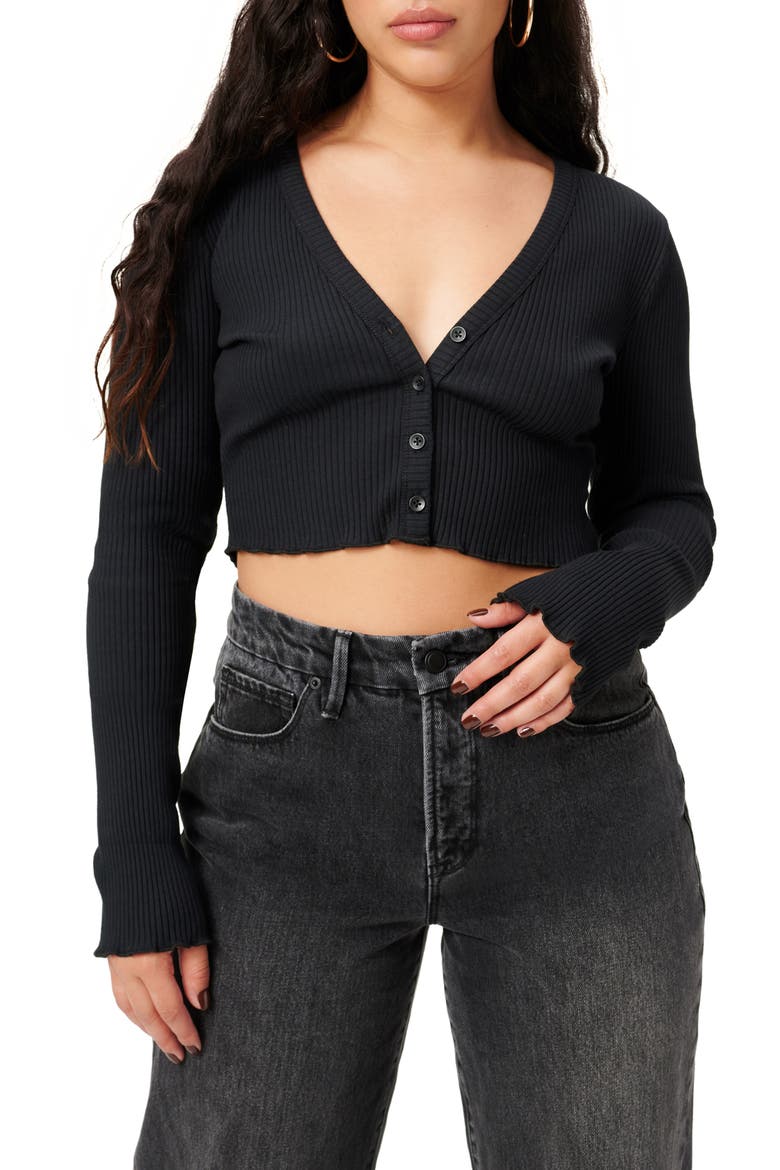 Essential Ribbed Crop Cardigan, Main, color, BLACK001