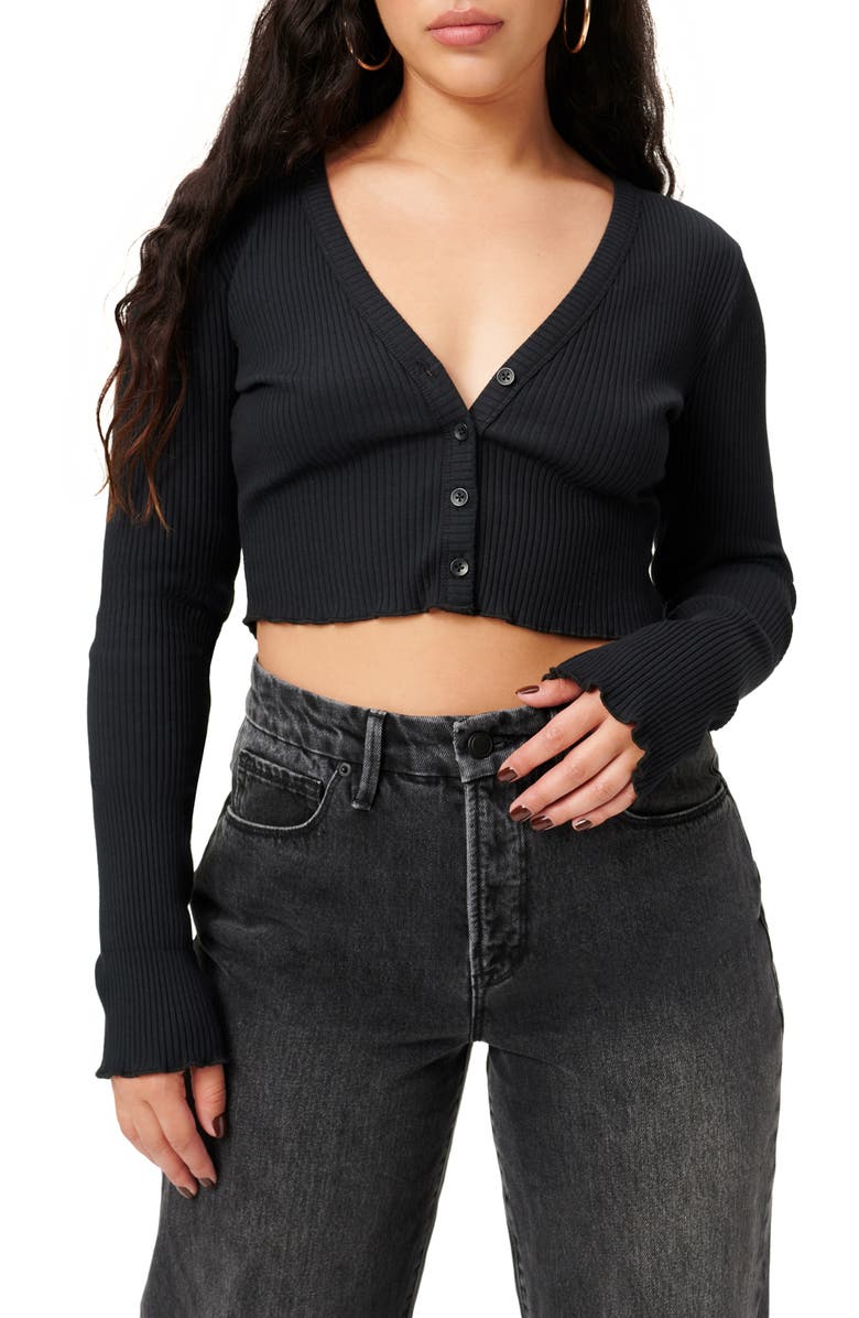Good American Essential Ribbed Crop Cardigan, Main, color, 