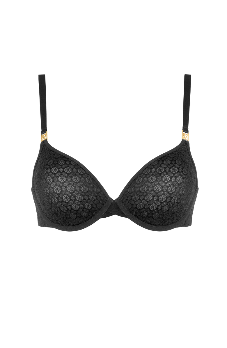 Nudea Honeycomb Semi-Demi Balconette Bra, Alternate, color, Black
