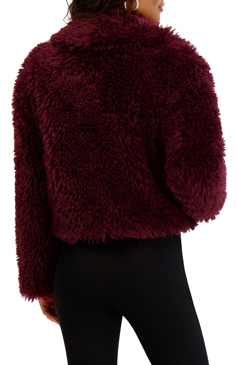 Kensie Faux Fur Crop Jacket, Alternate, color, Wine
