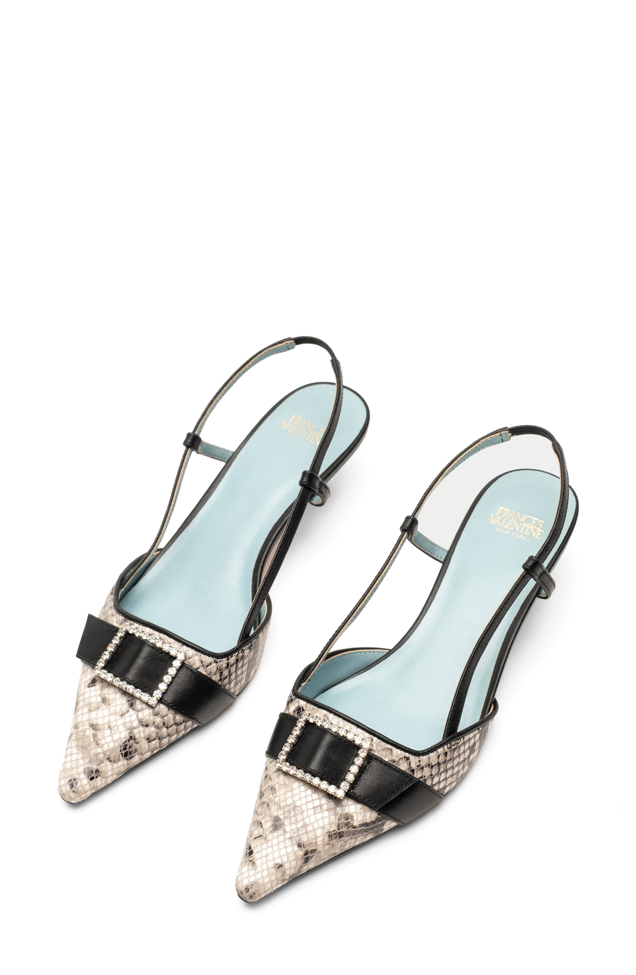 Frances Valentine Cutie Slingback Pointed Toe Kitten Heel Pump, Alternate, color, Black/White