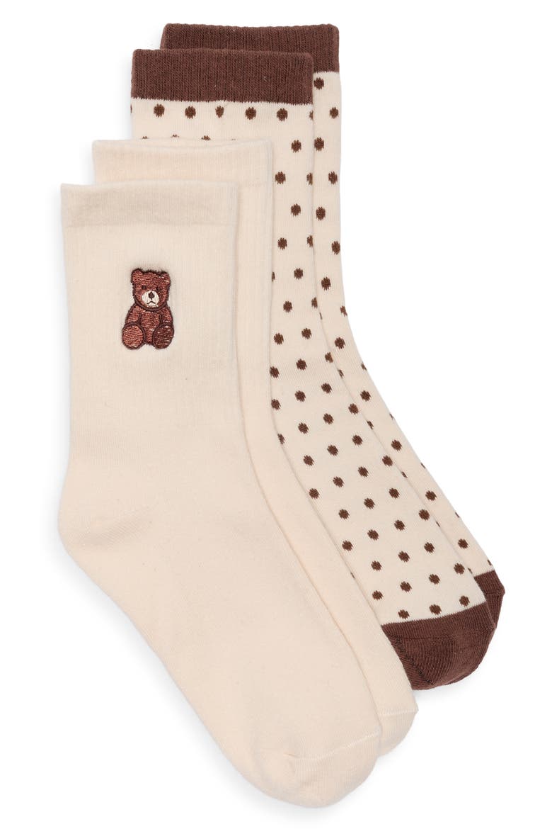 Assorted 2-Pack Crew Socks, Main, color, IVORY- BROWN