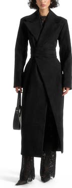 Manière De Voir Esma Suede Asymmetric Coat with Cinch Belt