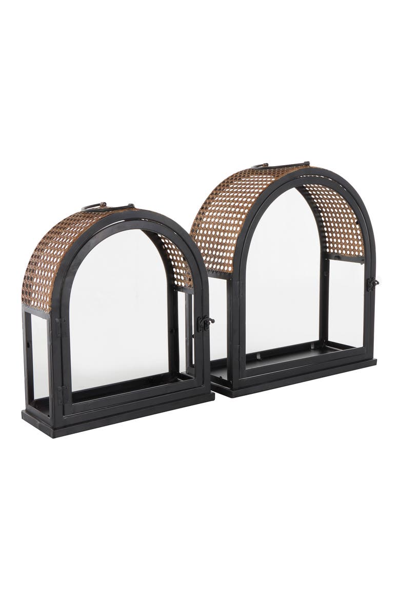 Set of 2 Lantern Candleholders, Alternate, color, BLACK