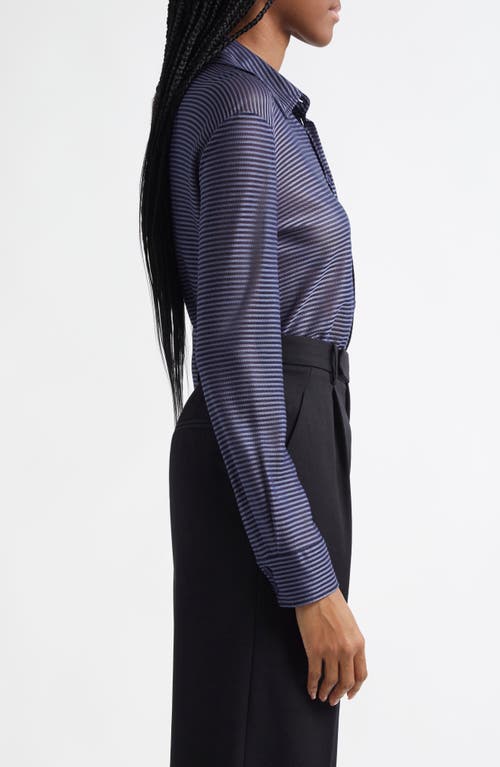 Shop Emporio Armani Stripe Knit Button-up Shirt In Dark Purple