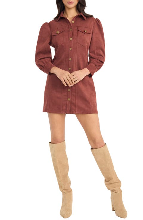 Long Sleeve Faux Suede Minidress