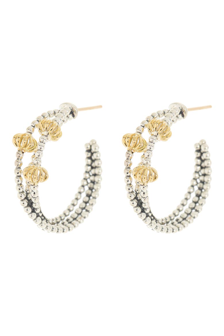 Sterling Silver & 18K Gold Signature Caviar Hoop Earrings, Main, color, SILVER/GOLD