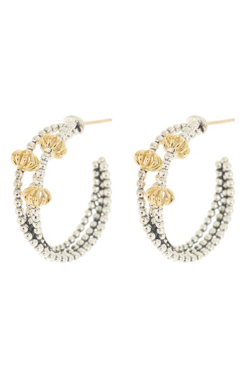 Sterling Silver & 18K Gold Signature Caviar Hoop Earrings