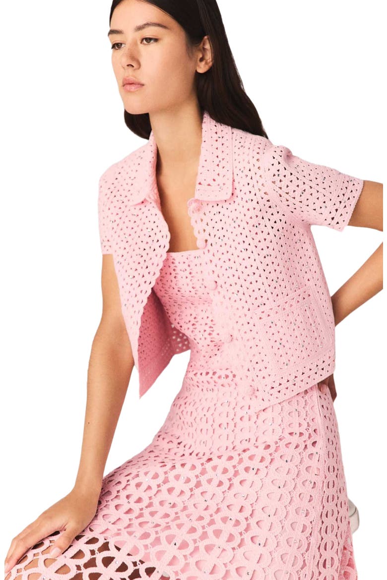 Rhinestone crochet cardigan, Alternate, color, Pink