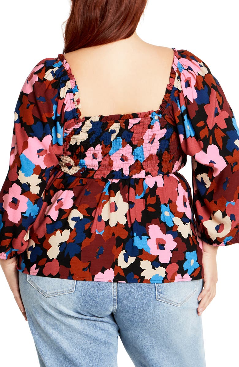 City Chic Poppy Balloon Sleeve Peplum Top, Alternate, color, Sugar Coated