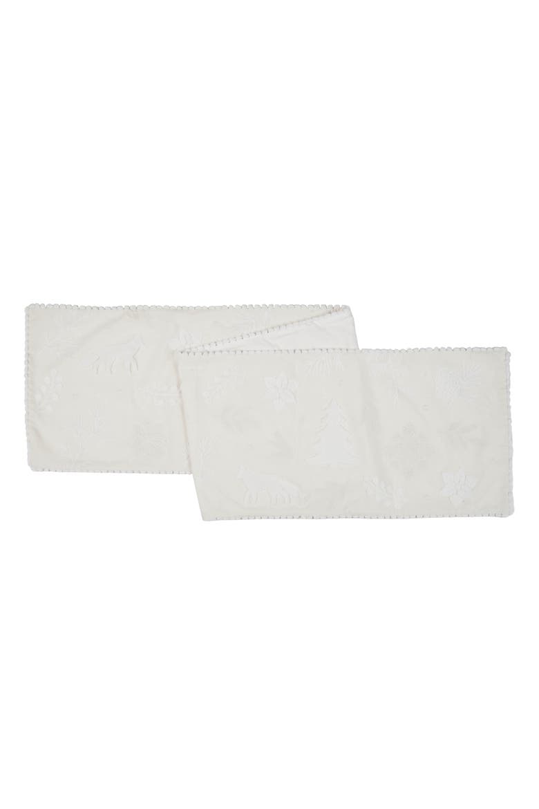 Yuletide Frost Pine Tree and Fox Tufted Runner 14" x 72", Main, color, White